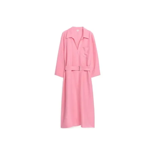 ARKET SS23 Длинное Платье с Длинными Рукавами Женское Розовое