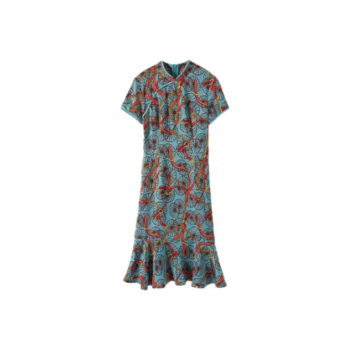 Mo Han Yi Mei Короткий рукав Платье Женское Синий