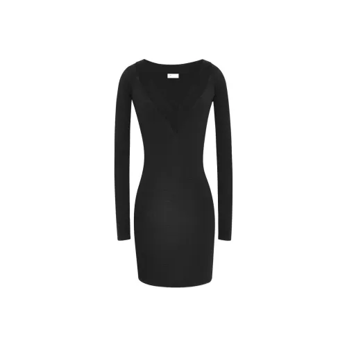 SAINT LAURENT Длинное платье с длинными рукавами женское черное