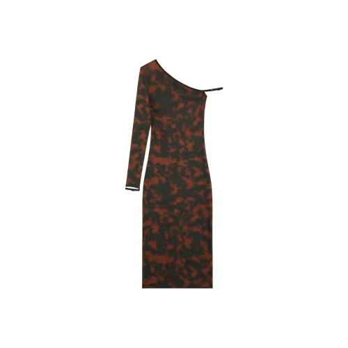 COURREGES Черно-красное Женское Длинное Платье с Рукавами