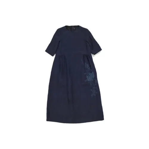 JIXIANGYUER Короткое платье с короткими рукавами женское синее