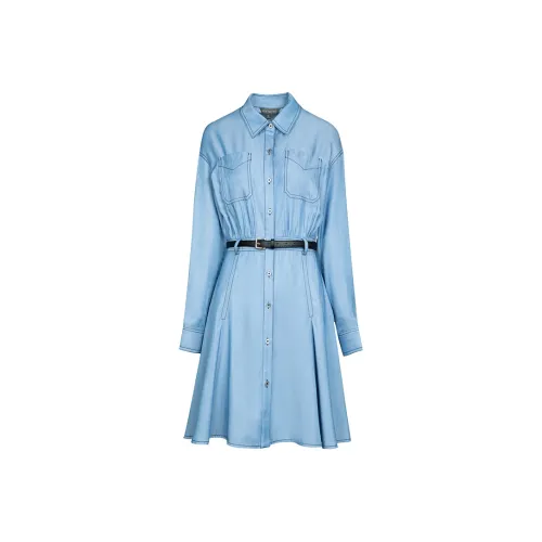 MeetMetro Короткий рукав Платье Женское Джинсовый синий