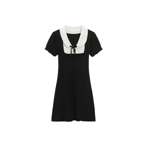 VKXOW Короткий рукав Платье Женское Черное