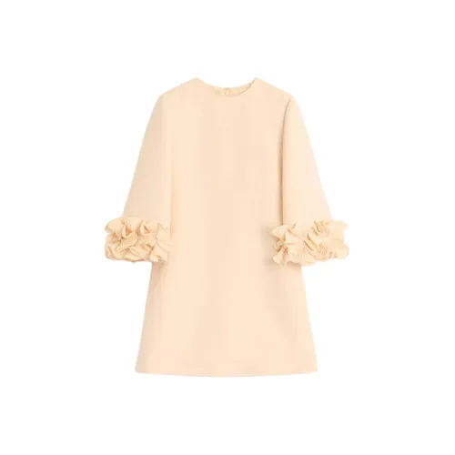 Valentino CREPE COUTURE SS25 Короткий рукав Платье Женское Бежевый