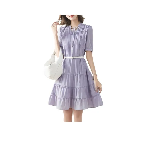 Like The Age Of Water Короткий рукав Платье Женское Фиолетовое