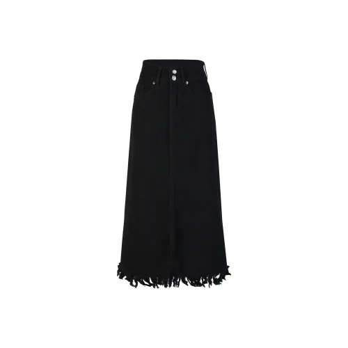 Wen Shan Деним Длинная Юбка Женская Черная