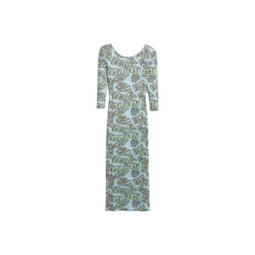 Adidas Originals JEREMY SCOTT MONEY PRINT Длинный рукав Платье Женское Синее