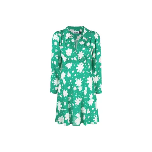 Rixo Зеленое Женское Короткое Платье с Рукавами