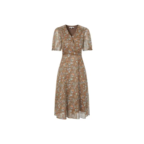 JZ. ANNAKRO Короткий рукав Платье Женское Коричневый с принтом