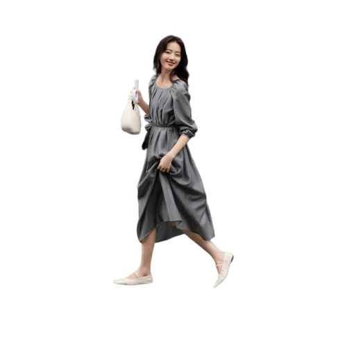 Mo Han Yi Mei Длинное платье с длинными рукавами женское серое