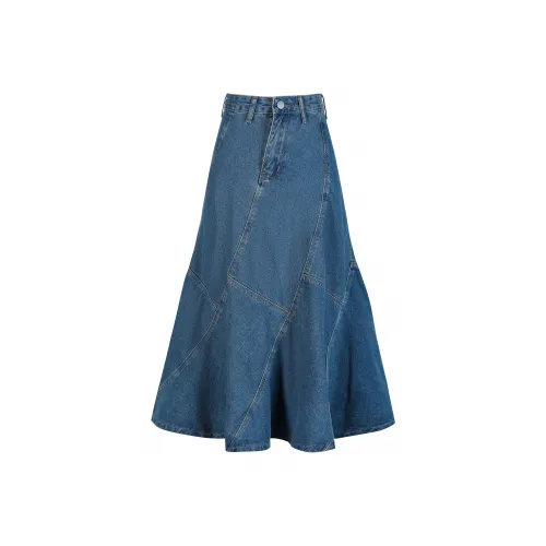 Wen Shan Деним Длинная Юбка Женская Синяя