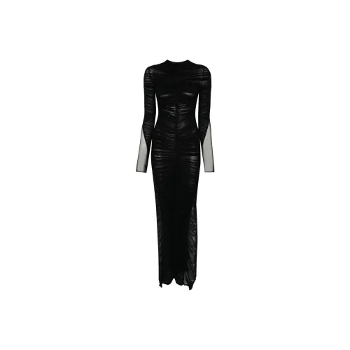 Mugler Длинное платье с длинными рукавами женское черное