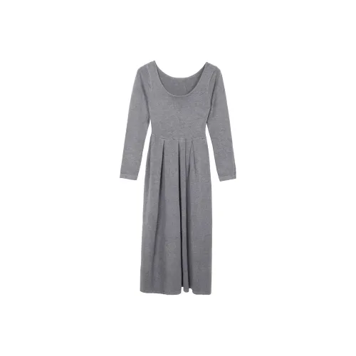 XINBANGBANG Длинное платье с длинными рукавами женское серое