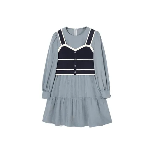 Pit Длинный рукав Платье Женское Синее