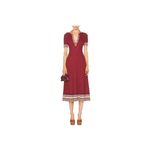 ETRO Короткое платье с короткими рукавами женское темно-красное