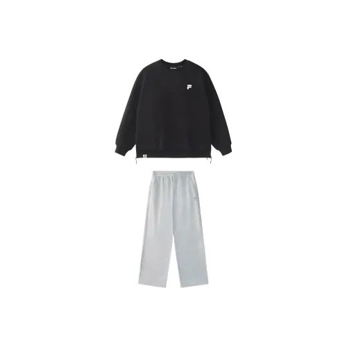 FILA FUSION FOB Series Одежда Наборы Глубокий черный Топ + Облачный серый Брюки Женские Повседневные костюмы