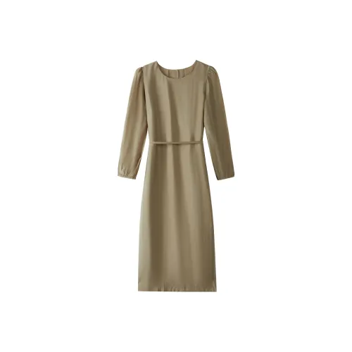 THE SEA LIFE Длинное платье с длинными рукавами женское чайный коричневый