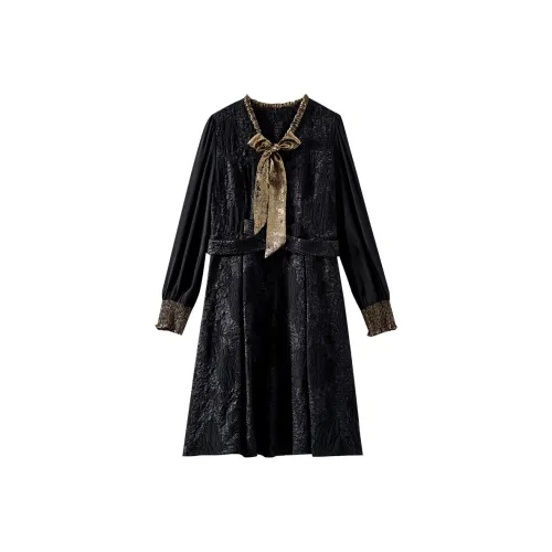 OUNIXUE Длинное платье с длинным рукавом женское черное