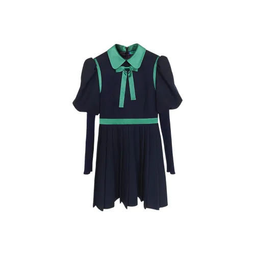 NancyCavally Темно-синий Женские Длинные Платья с Рукавами