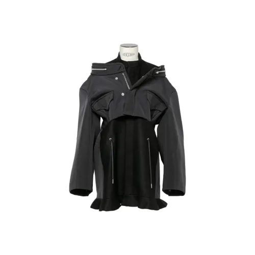 Sacai Черное Женское Длинное Платье с Рукавами
