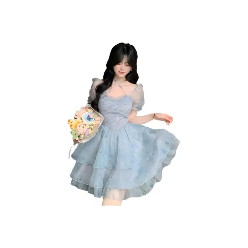 CHARM GLOW Короткий рукав Платье Женское Синий