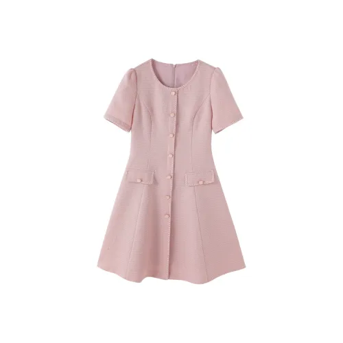 XIANGYING Короткий рукав Платье Женское Розовое
