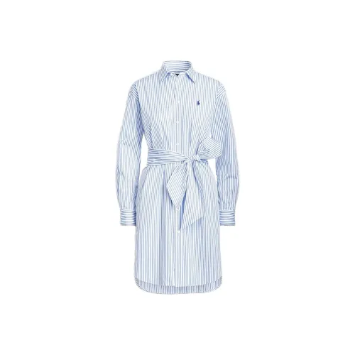 Polo Ralph Lauren FW24 Длинное платье с длинными рукавами женское синий и белый