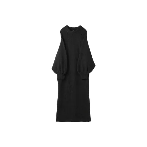 Yohji Yamamoto Уголь Женские Длинные Платья с Рукавами