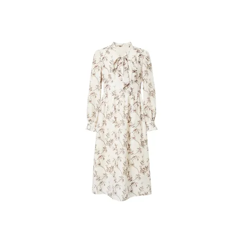 Hopeshow Длинное платье с длинными рукавами женское бежевый с цветами