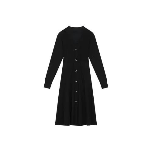 ELF SACK Длинное платье с длинными рукавами женское элегантное черное