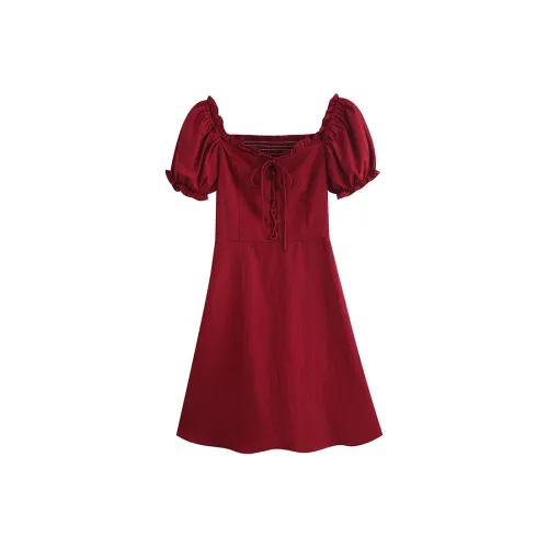 MM Короткий рукав Платье Женское Красное