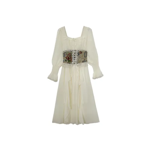 Абрикосовое платье с жаккардовым обхватом талии, женское, с длинными рукавами