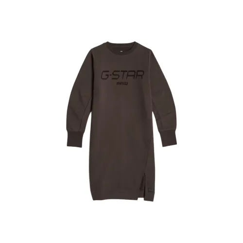 г Звезда RAW Длинное Платье с Длинными Рукавами Женское Шоколад