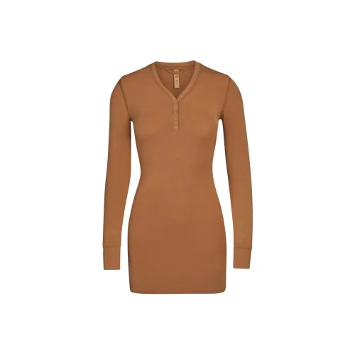 Skims Верблюжий Женские Длинные Платья с Рукавами