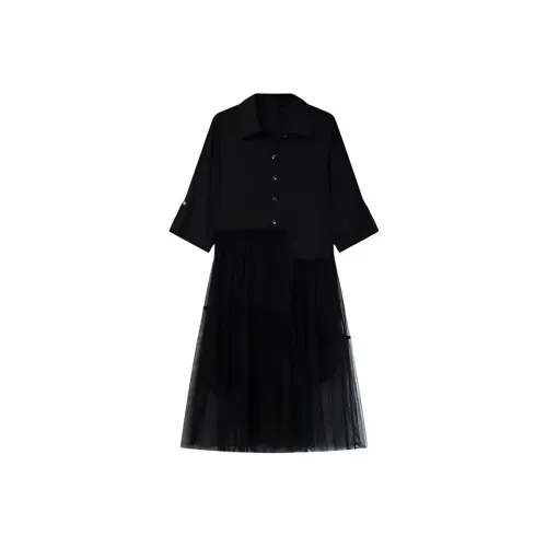 MITX Короткий рукав Платье Женское Черное