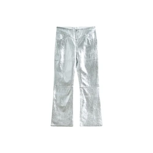Sandro Кожаные брюки Женские Серебристые