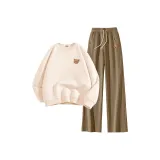 Молоко Белый (M Surprised Медведь Логотип на груди) + Кофейный (M Surprised Медведь Логотип на штанах)