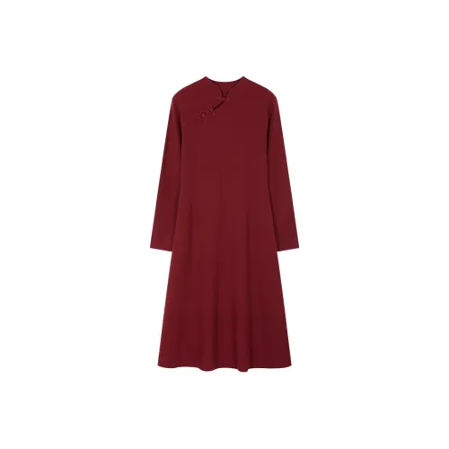 Mo Han Yi Mei Длинный рукав Платье Женское Ambient Красный
