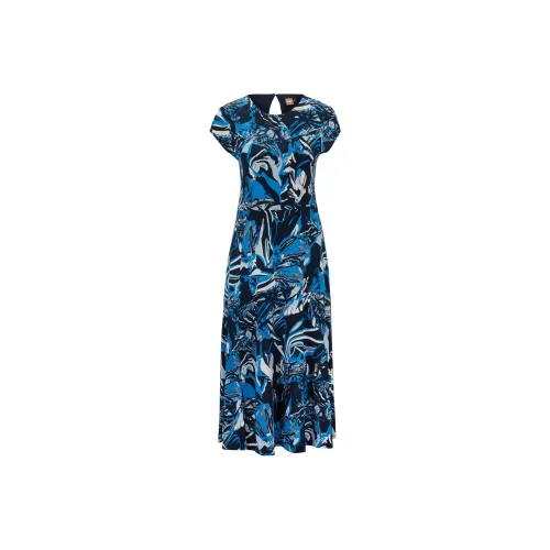 HUGO BOSS Blue Женские Короткие Платья с Рукавами