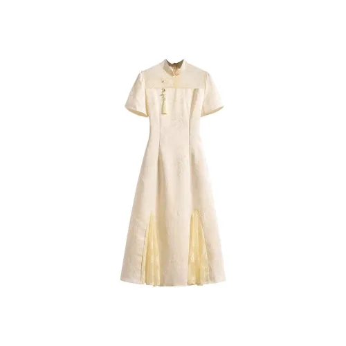 ARIADNAW STUDIO Короткий рукав Платье Женское Абрикосовое