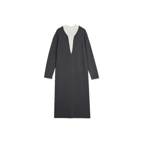 ELLE Длинное платье с длинными рукавами женское светло-серое