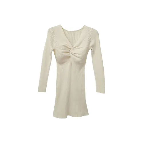 Icicofficial Белое Женское Длинное Платье с Рукавами