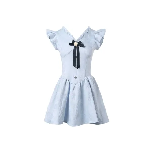 BIFH Короткий рукав Платье Женское Серый Синий