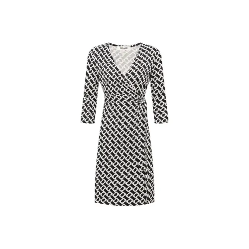 DVF Diane Von Furstenberg Длинное платье с длинными рукавами женское черное и белое