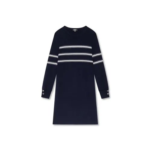 DKNY FW24 Длинное платье с длинными рукавами женское темно-синий