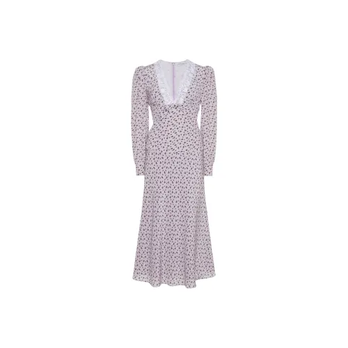 Alessandra Rich SS25 Длинное Платье с Длинными Рукавами Женское Фиолетовое