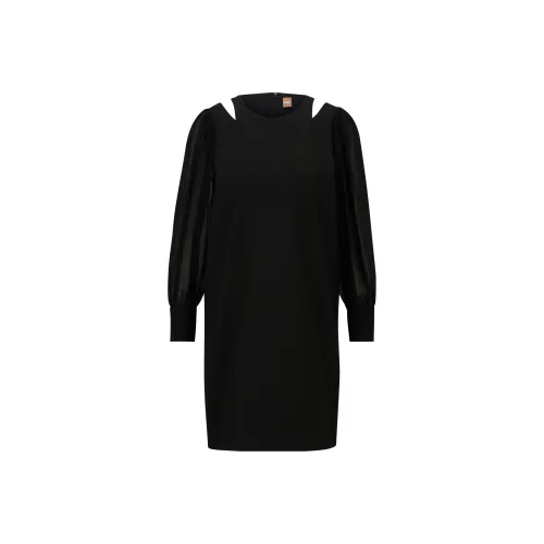 HUGO BOSS Черное Женское Длинное Платье с Рукавами