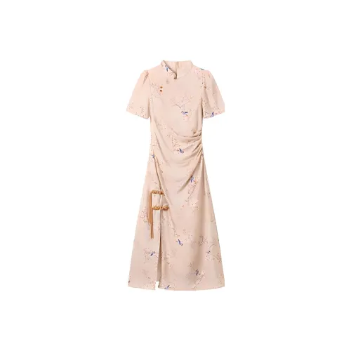 INTERPHASE Короткий рукав Платье Женское Корица