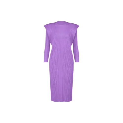 PLEATS PLEASE ISSEY MIYAKE Длинное платье с длинными рукавами женское светло-фиолетовое
