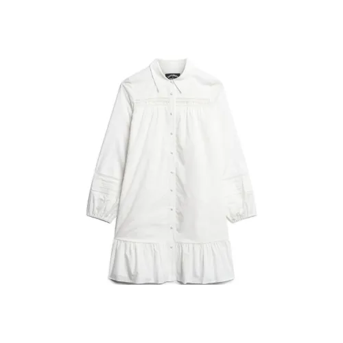 SUPERDRY Длинное платье с длинными рукавами женское белое